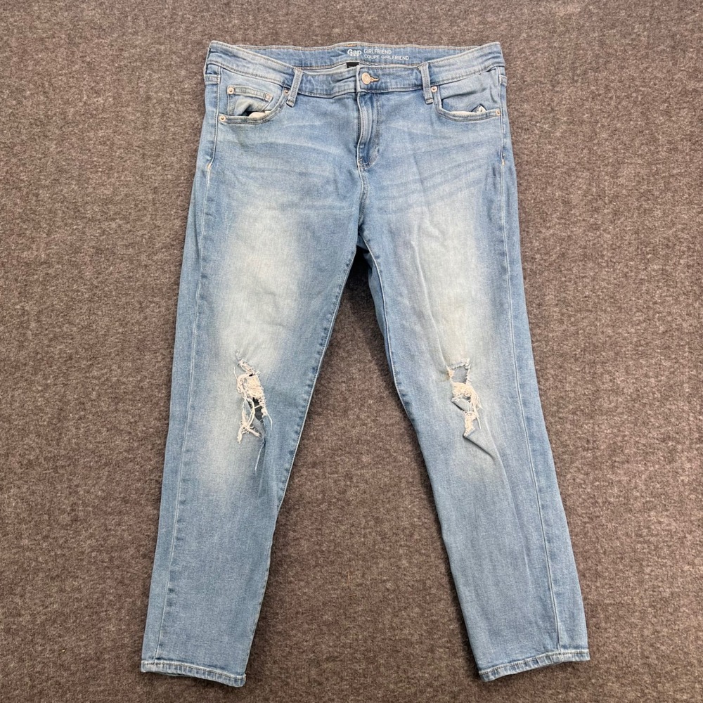Gap Girlfriend Jeans Womens 14 Short Light Wash Distressed Ripped Denim Stretch